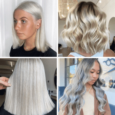 collage of blonde hair times 4
