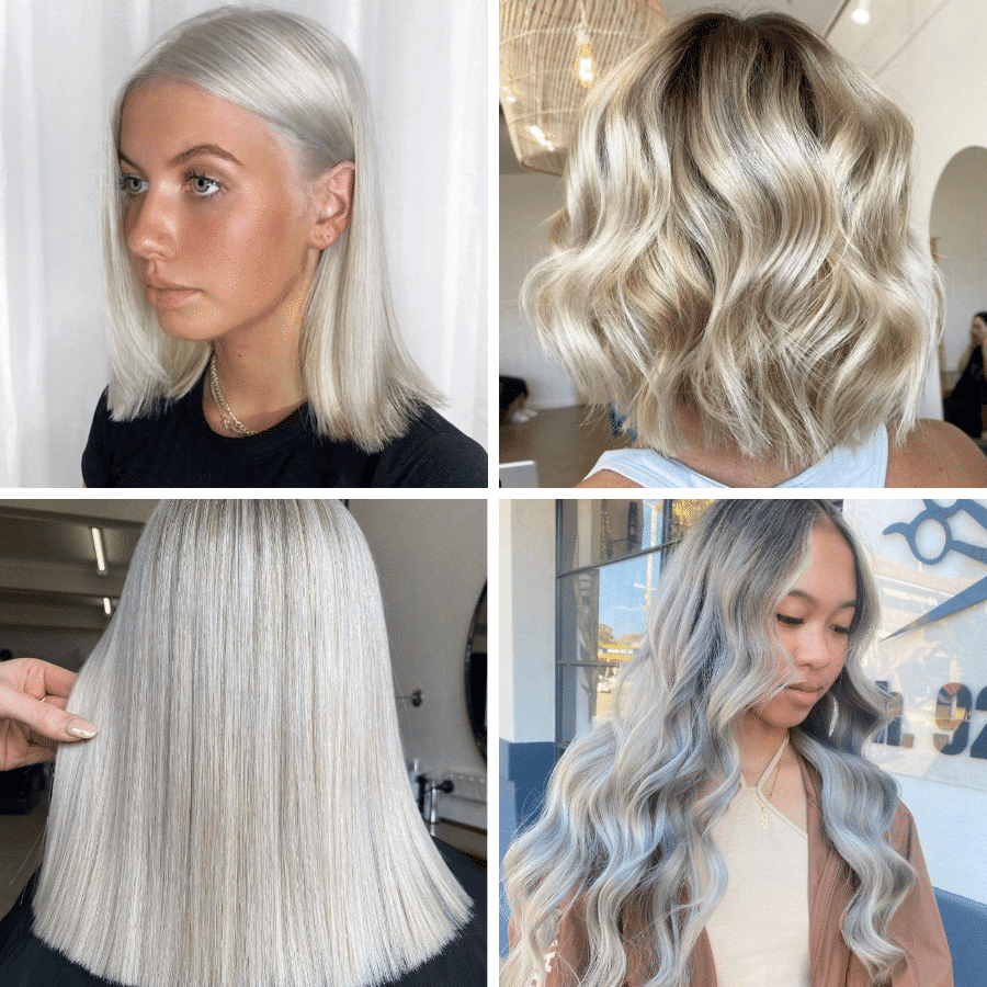 4 collage of blonde hair times 4